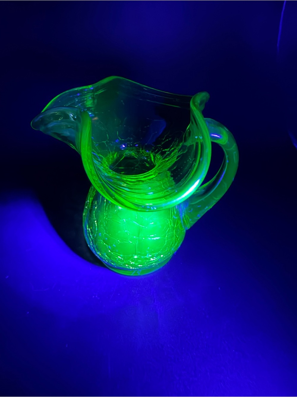 Vintage uranium/crackle glass mini pitcher